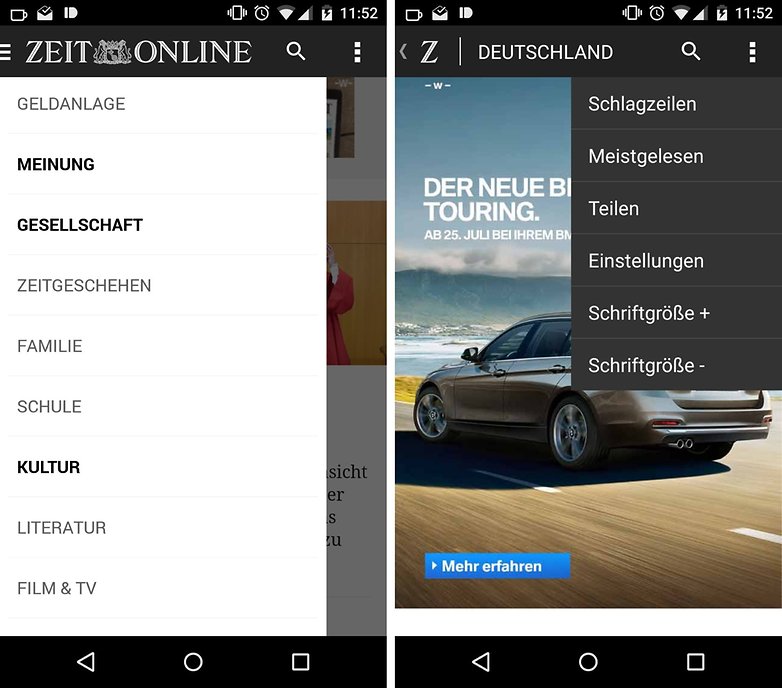 ZEIT APP HOME MENU DE