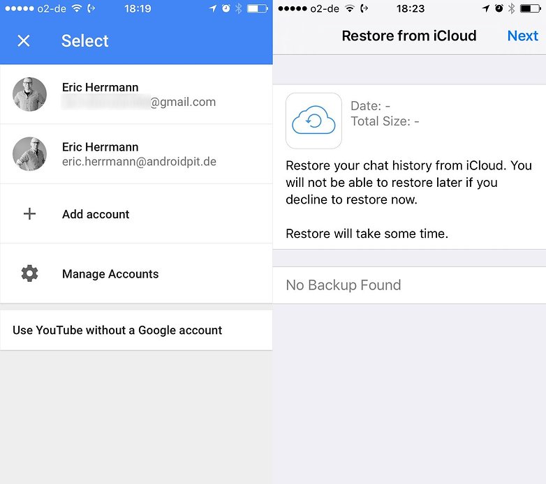 account restore google vs whatsapp ios