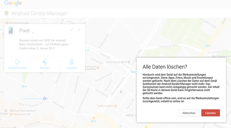 android device manager device reset de