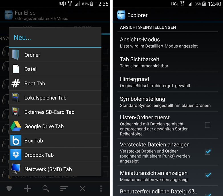 android explorer new tab de