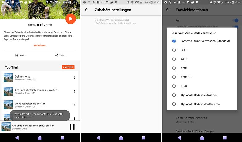 bluetooth codec sony xperia jan 2018 de