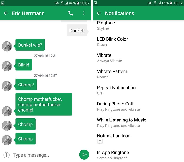 chomp sms settings