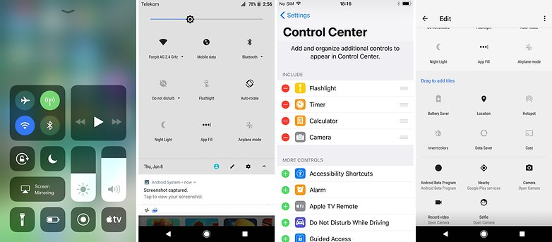 control center vs quick settings