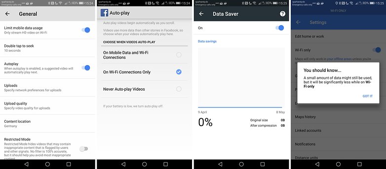 data saving options facebook maps chrome youtube