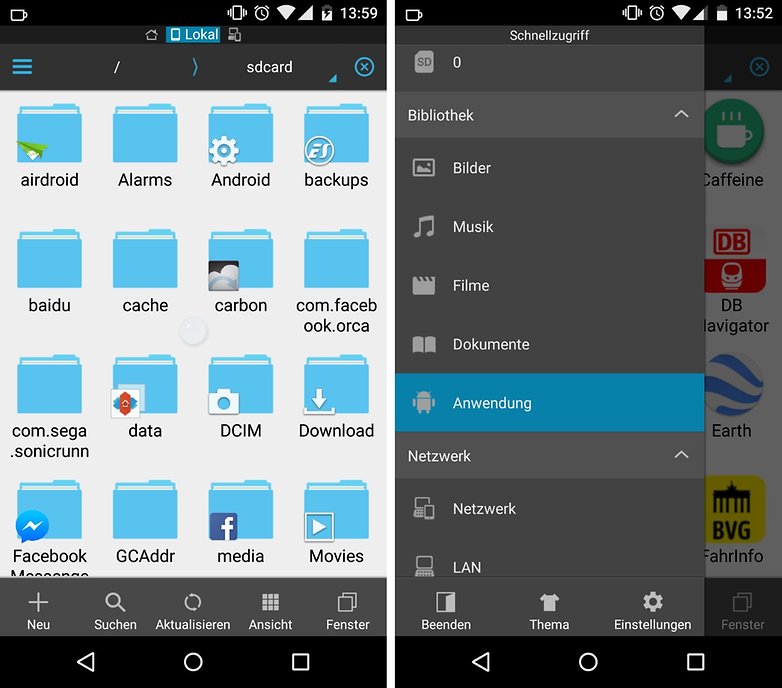 es file explorer menu de