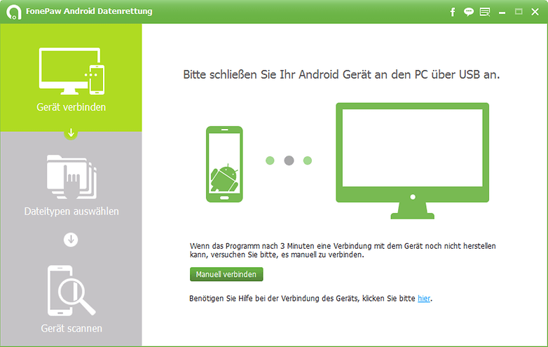 fonepaw android datenrettung erster bildschirm des programms