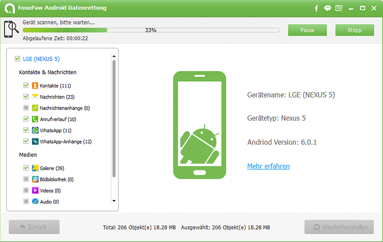 fonepaw android datenrettung scanvorgang