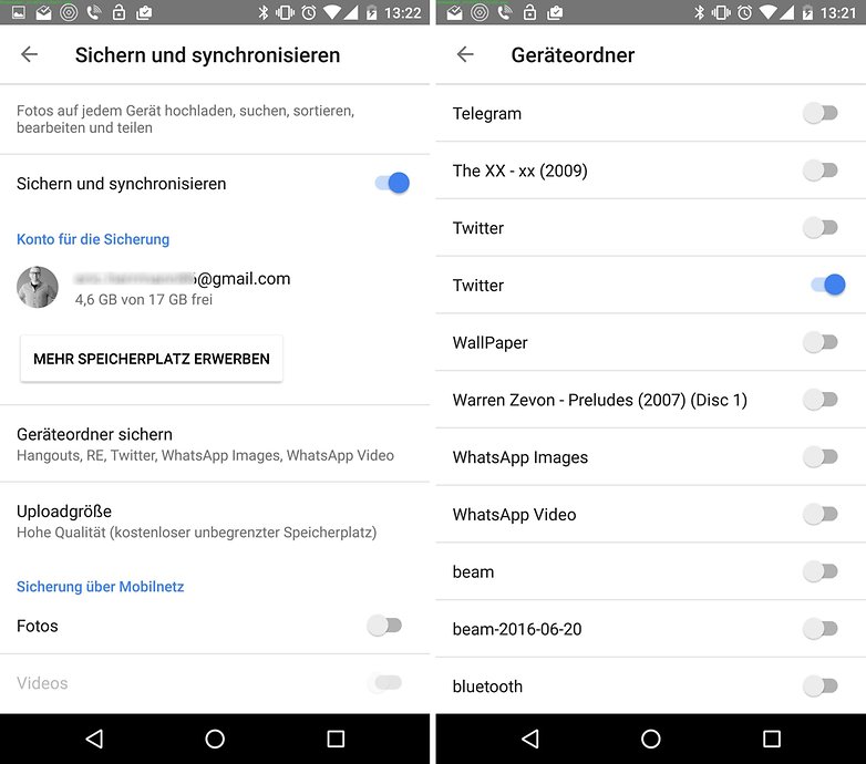 fotos automatic backup pick folder de