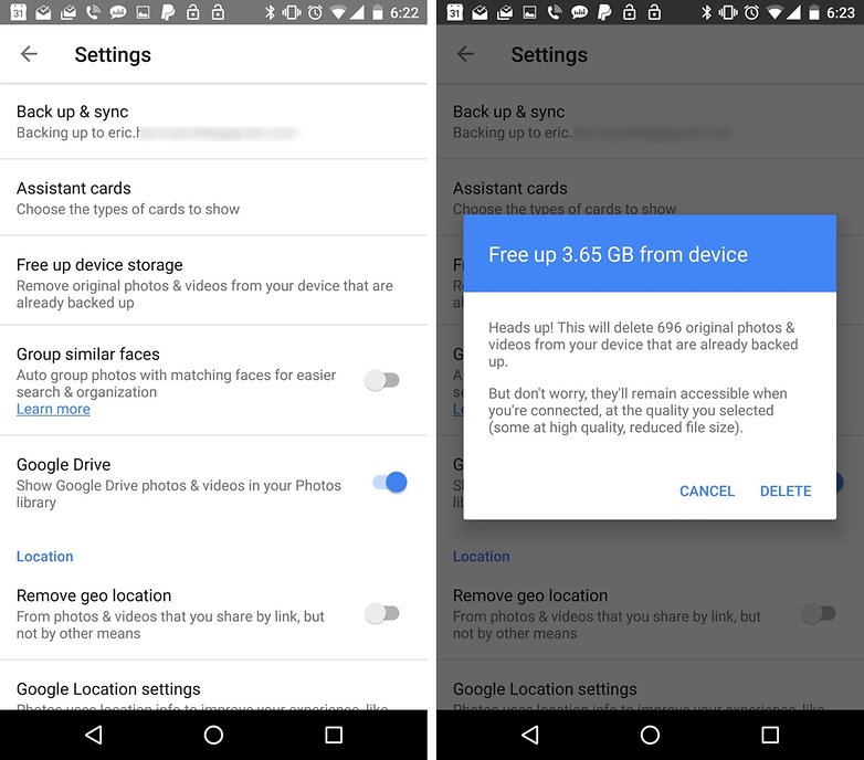 google photos device storage optimizing