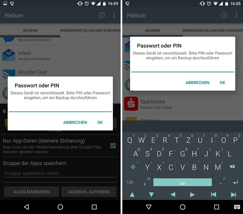 helium backup password keyboard bug de