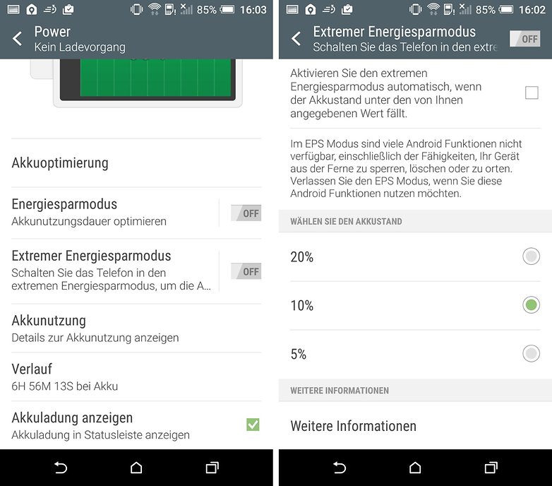htc energy saving option de