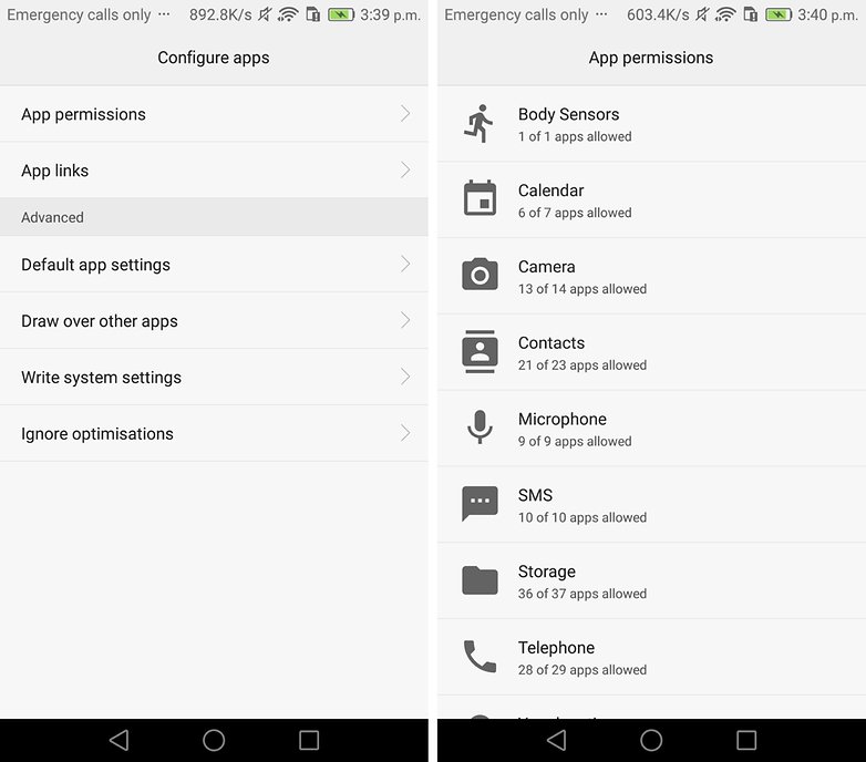 huawei p8 permissions