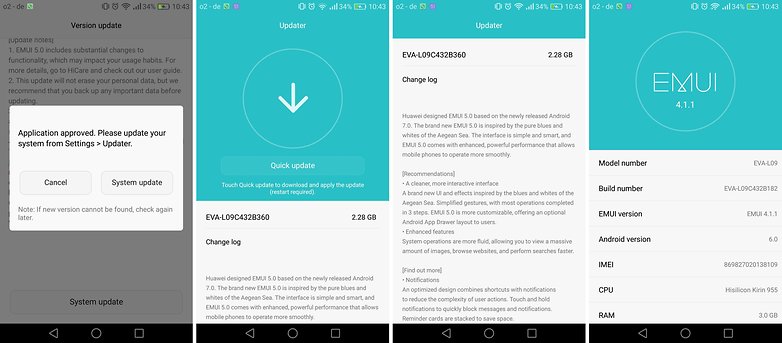 huawei P 9 hicare nougat update emui 4 1