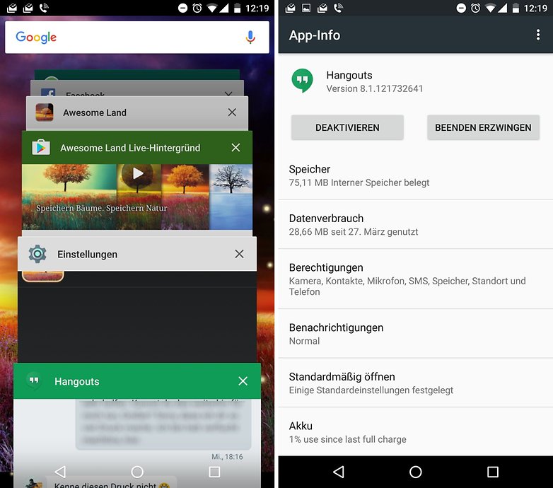marshmallow recents app info de