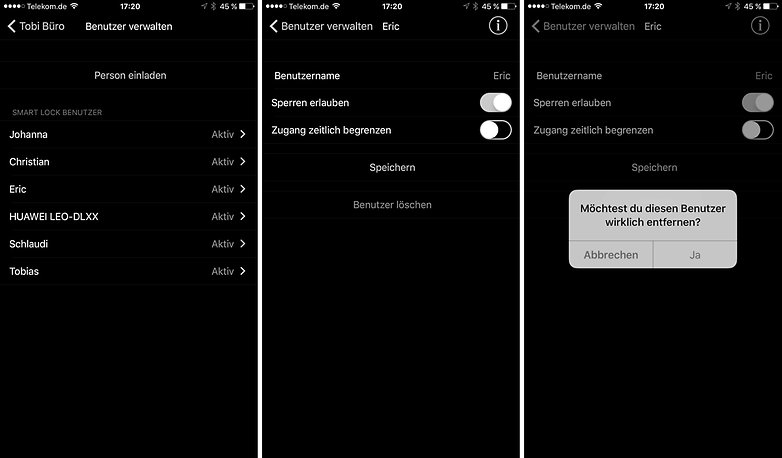 nuki smart lock remove user de