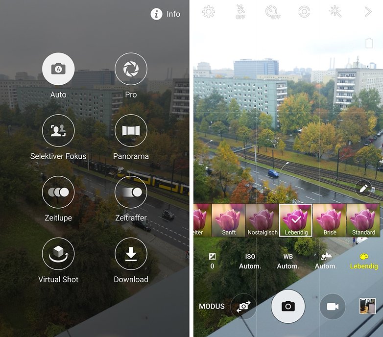 samdung Galaxy S6 camera interface per mode de