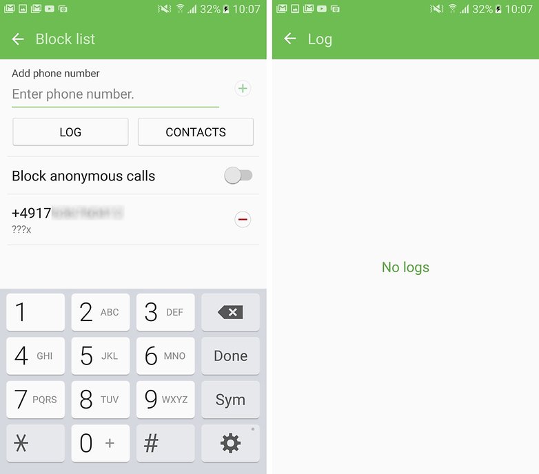 samsung block list