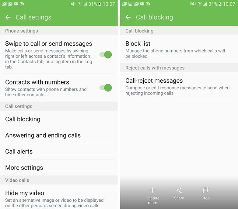 samsung dialer settings