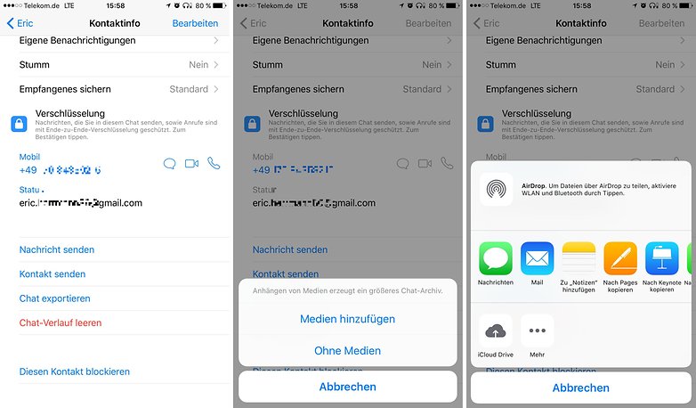 whatsapp chat export ios de