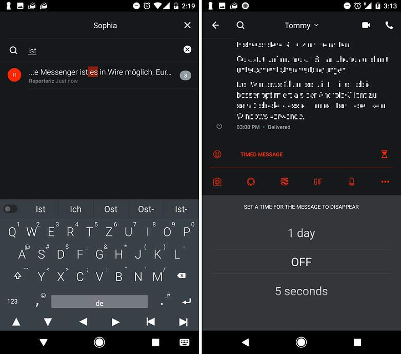 wire text search timed message