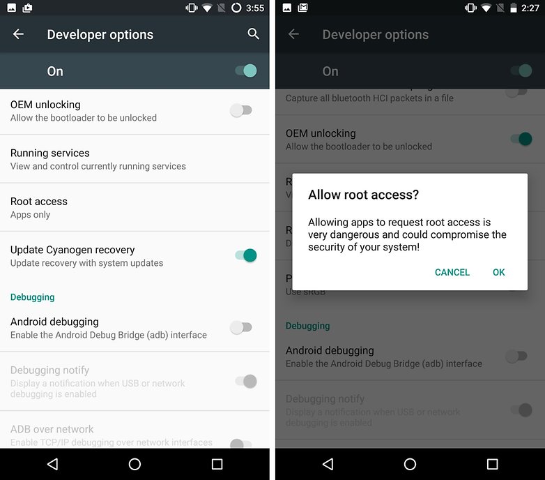 cyanogenmod root access developer settings