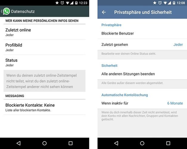 whatsapp telegram privacy de