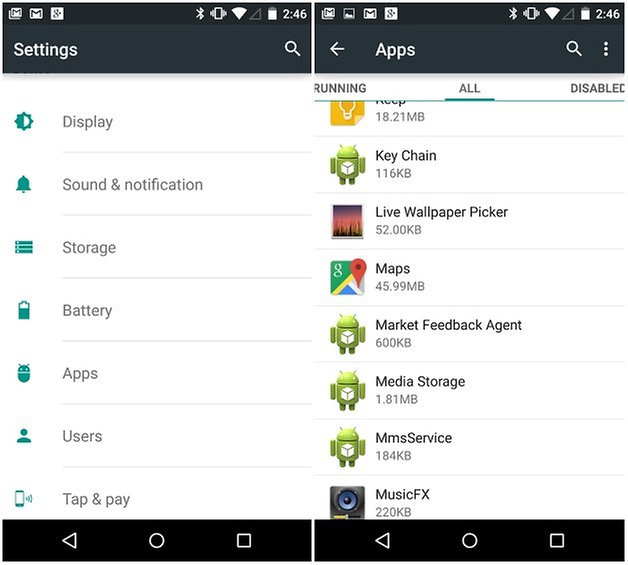 aplicativos de configurações de Android tudo