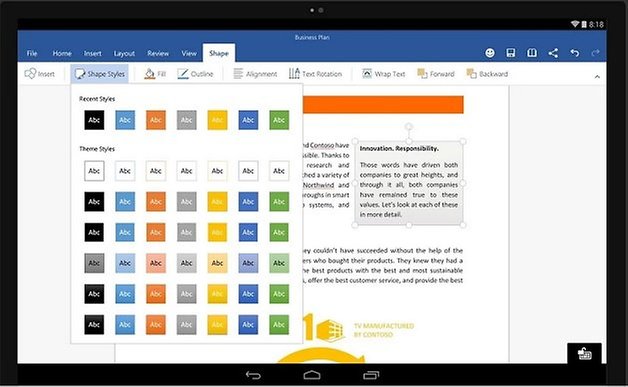 Microsoft Office (Word, Excel, PowerPoint) für Android-Tablets