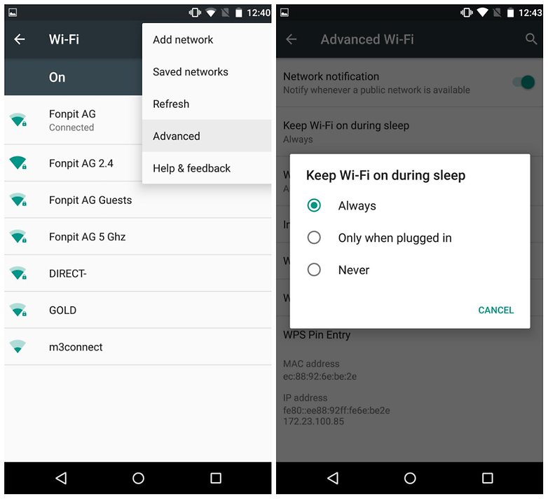 Configurações avançadas do androidpit wi fi