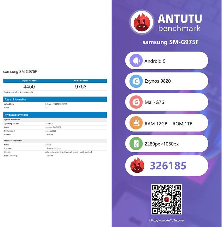 Samsung Galaxy S10 12 GB RAM Geekbench tile