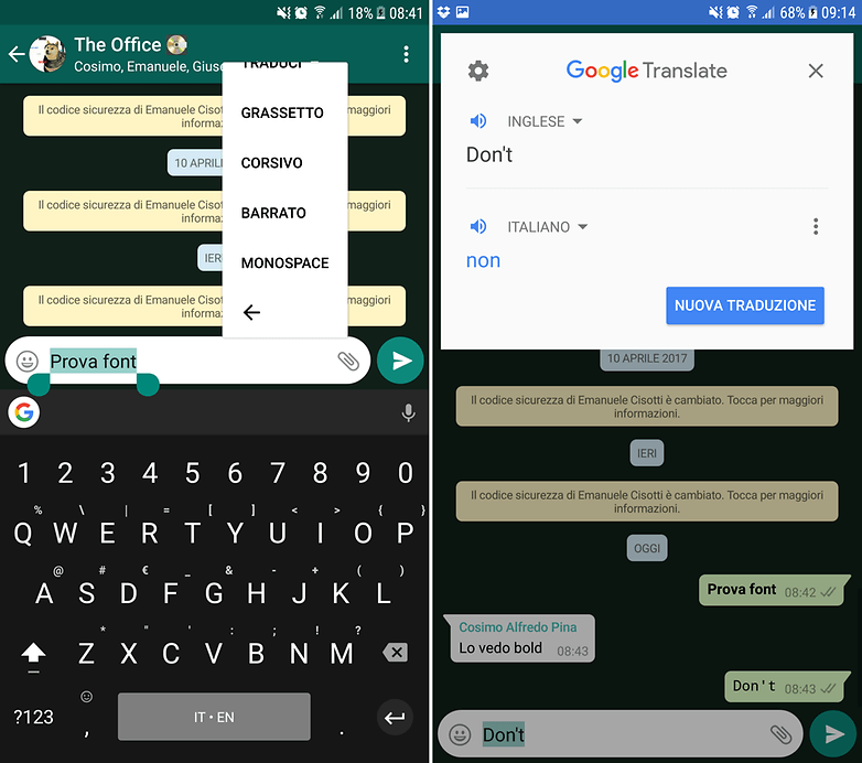 Whatsapp testo translate beta