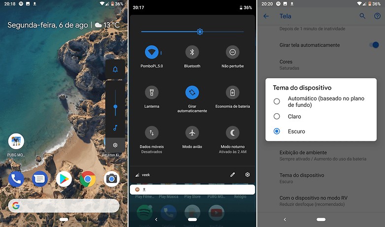 android pie tema claro escuro