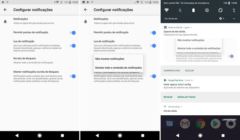 conf atalhos novo painel android oreo