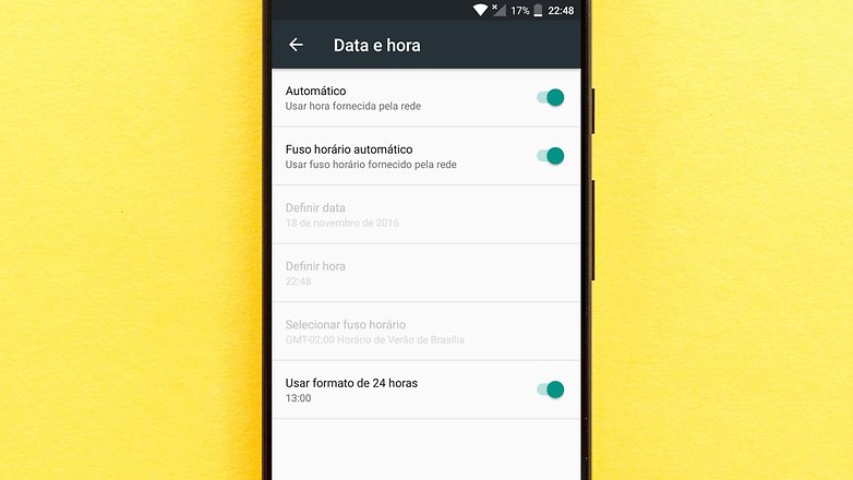data e hora play store