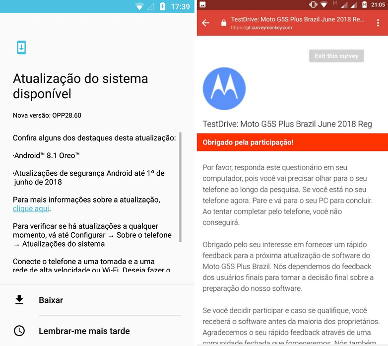 moto g5 oreo update side t