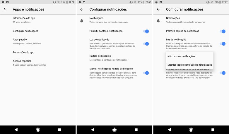 notificacoes configuracoes sistema