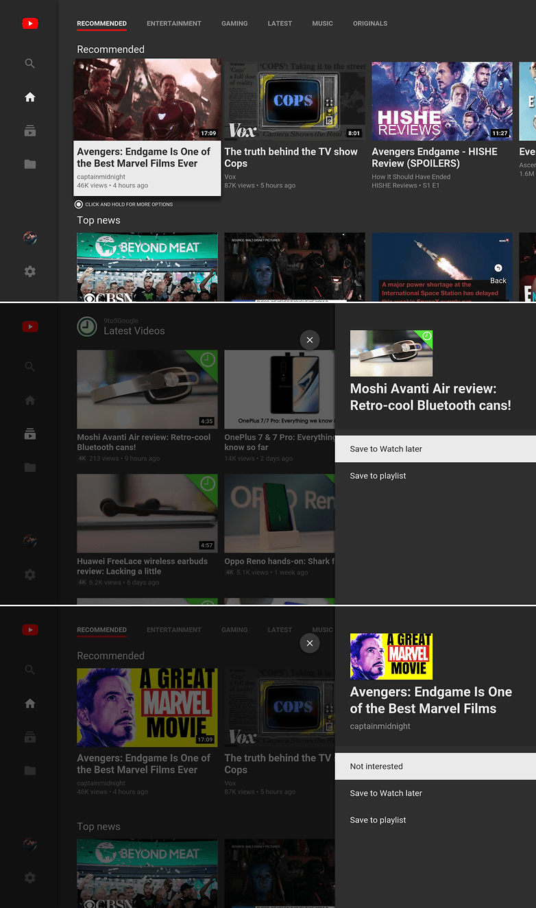 youtube video menu tv 1 down