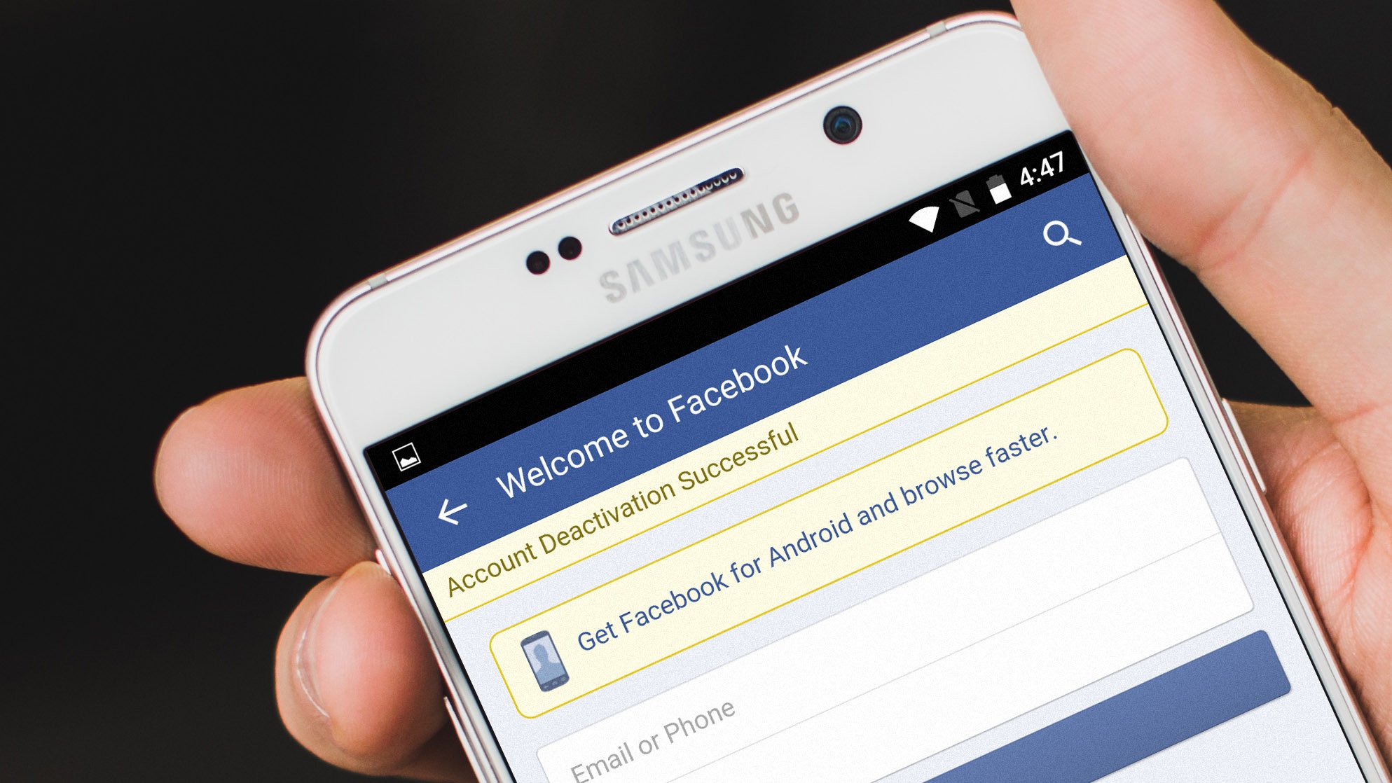 how to deactivate facebook account from android app