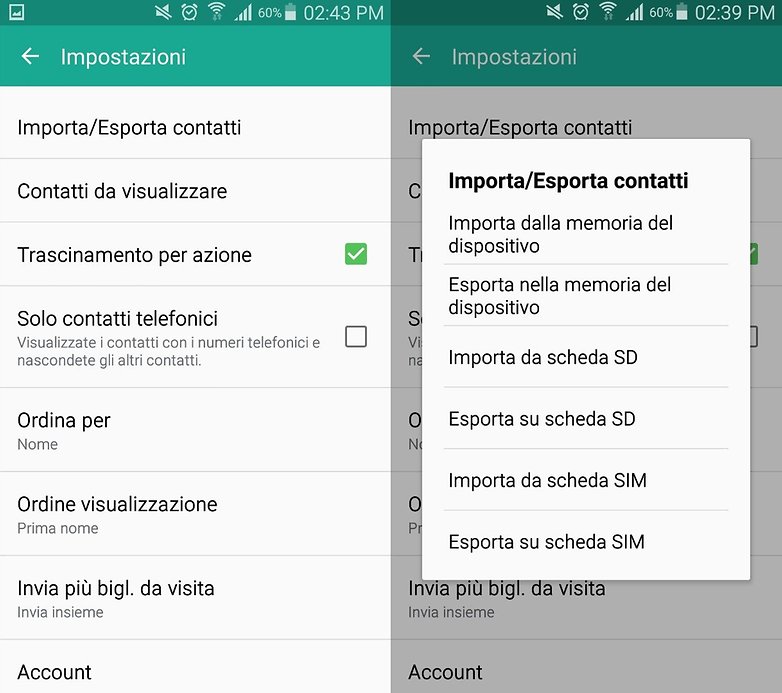 Contacts transfer