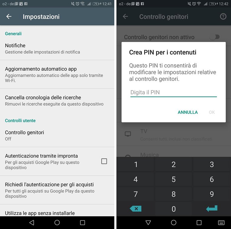 Controllo parentale play store