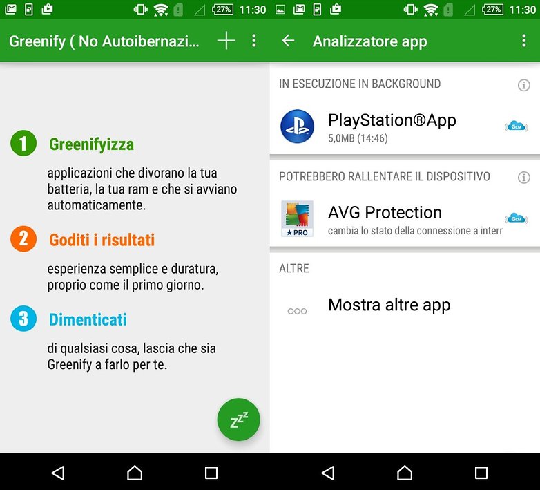 Greenify screenshot ITA