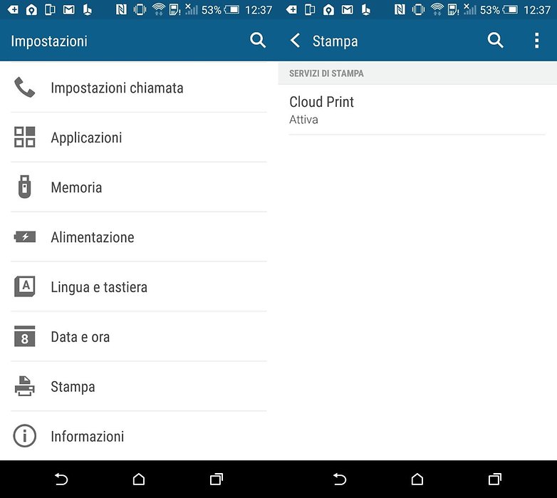 HTC One M9 settings printer