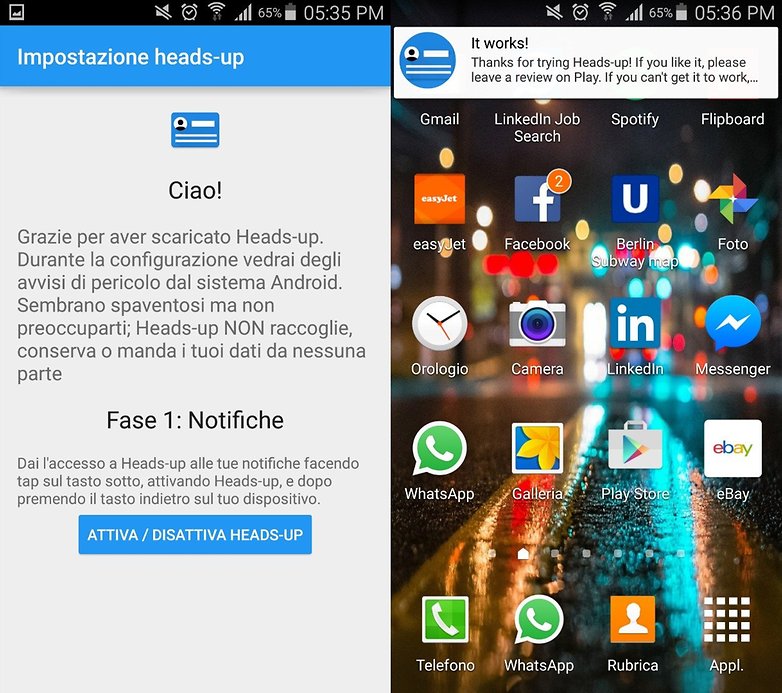 Heads up notifications