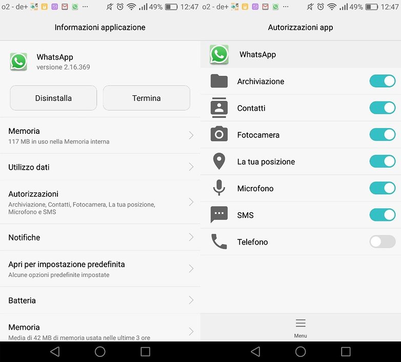 WhatsApp permissions