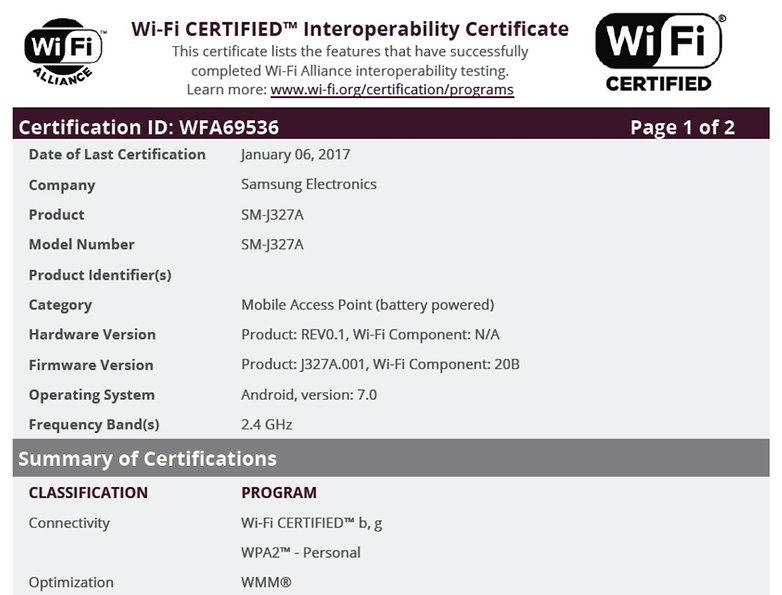 j3 2017 wifi certification