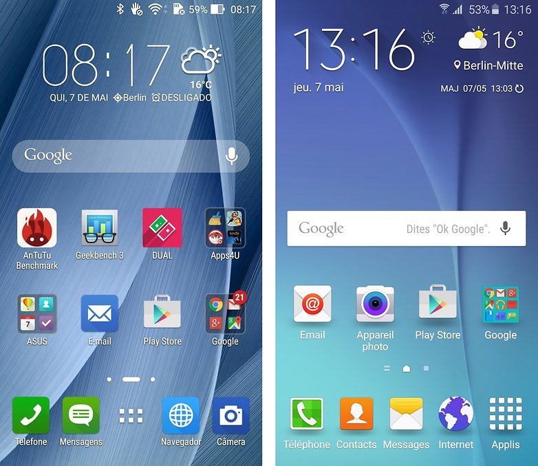 asus zenfone 2 ze551ml vs samsung galaxy s6 sm g920f androidpit france copyright interface logicielle touchwiz vs zenui images 00