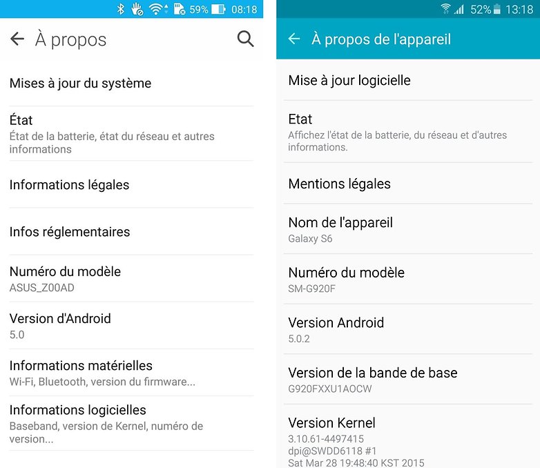 asus zenfone 2 ze551ml vs samsung galaxy s6 sm g920f androidpit france copyright interface logicielle touchwiz vs zenui images 01