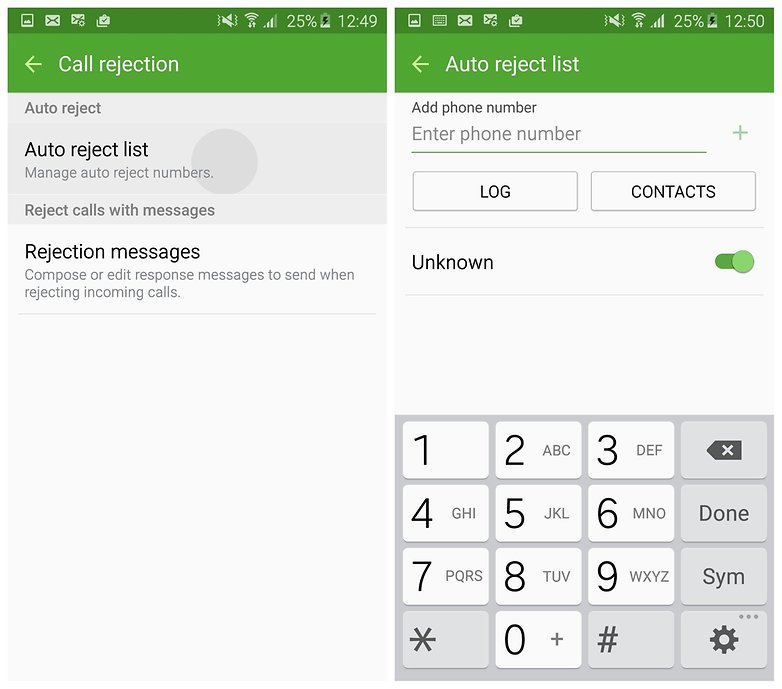 AndroidPIT Galaxy S6 Lollipop TouchWiz call rejection unknown numbers w782