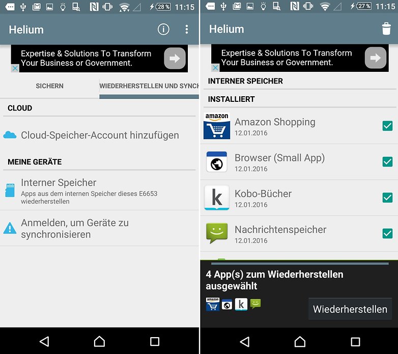 Apps wiederherstellen