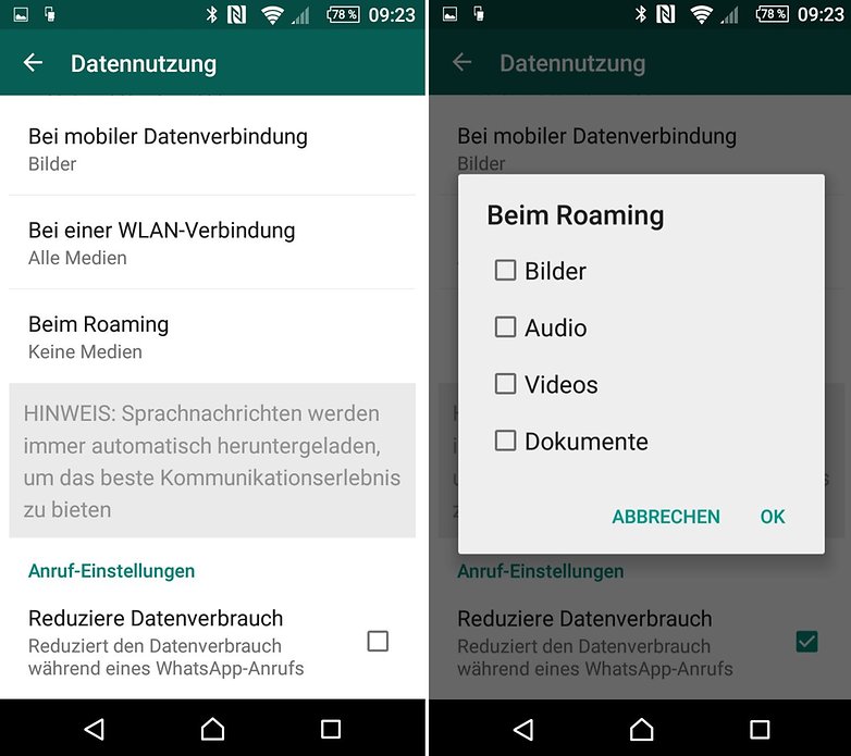 Datenvolumen WhatsApp